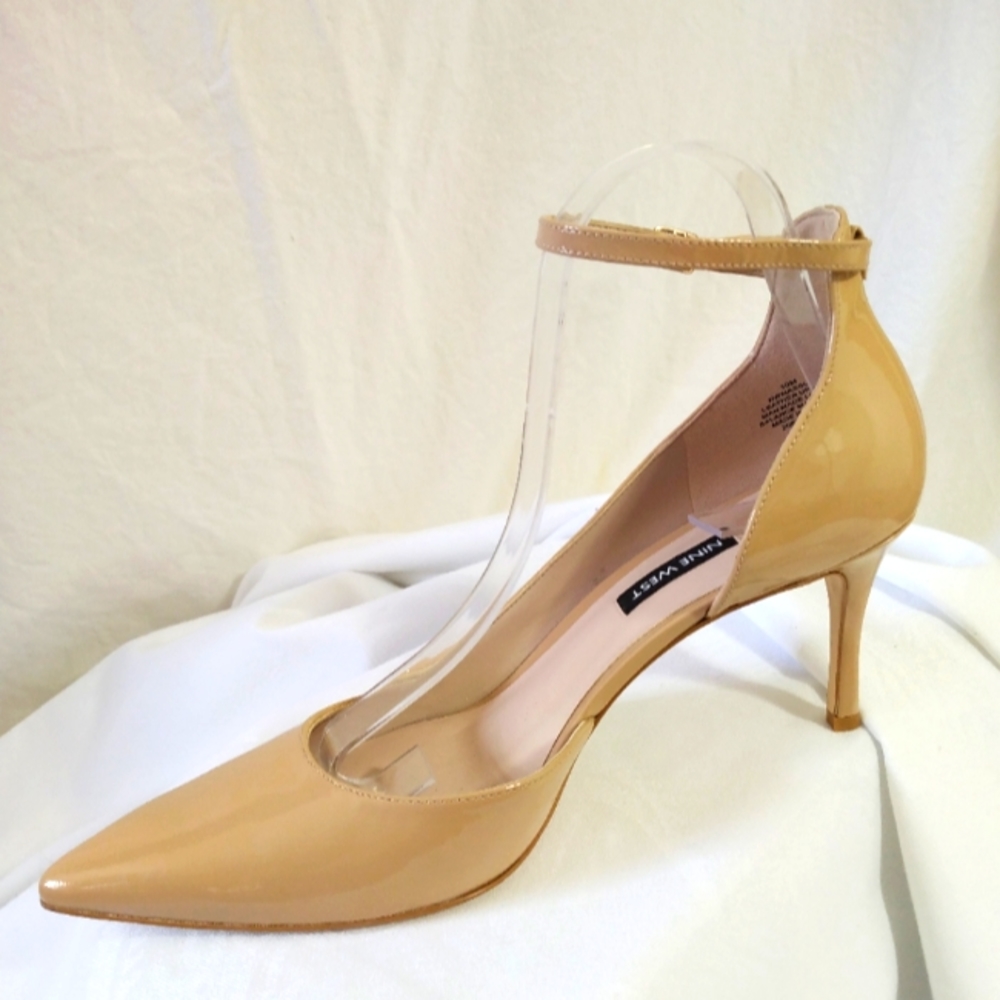 Nine West Nude Patent Pointed-Toe Ankle-Strap Heels